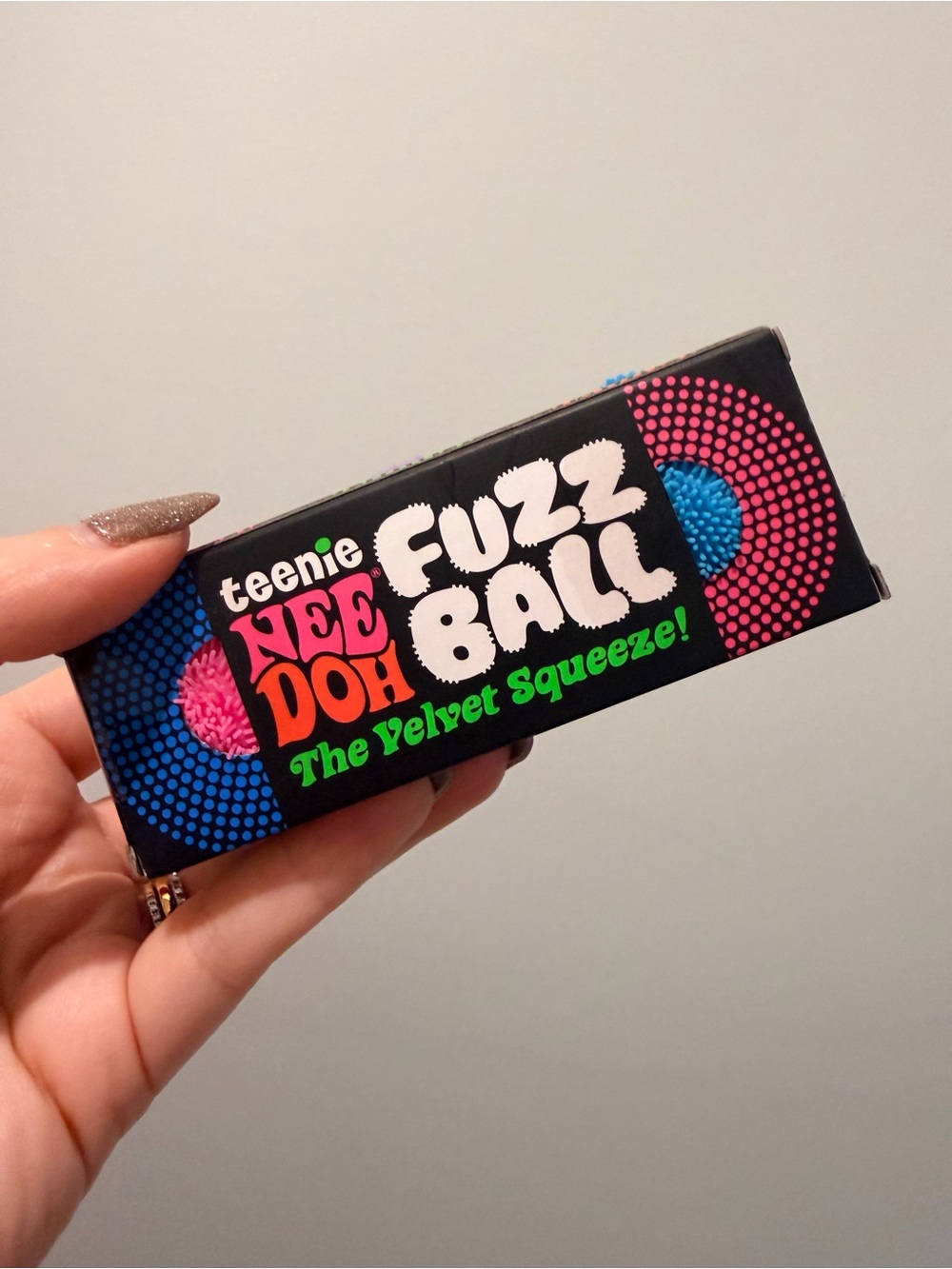 Needoh Fuzz Ball Velvet Squeeze (teenie) - Pink, Purple & Blue
